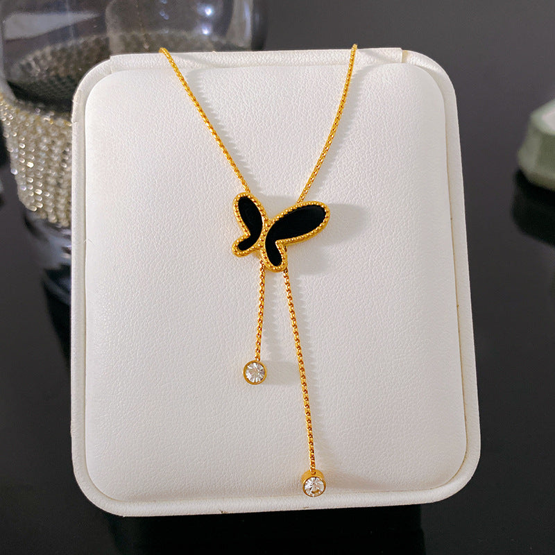 Minimalist Butterfly Titanium Steel Plated Necklace Unisex Casual Cable Chain