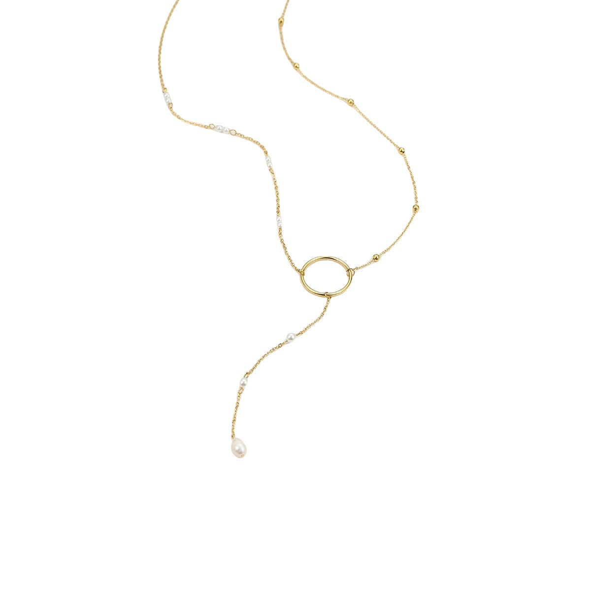 Elegante collar con colgante de perlas cultivadas de agua dulce y borlas largas de acero inoxidable con cadena ajustable para mujer