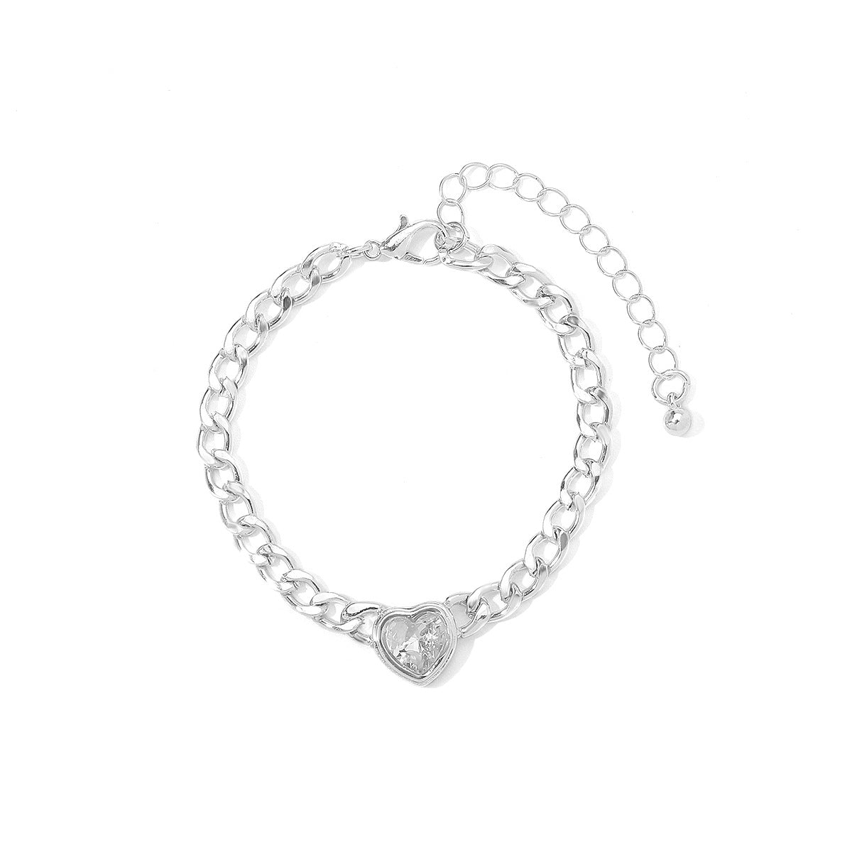 Bracciale Vintage in Lega a Cuore con Strass per Donna, Finitura Placcata, Design Geometrico Minimalista