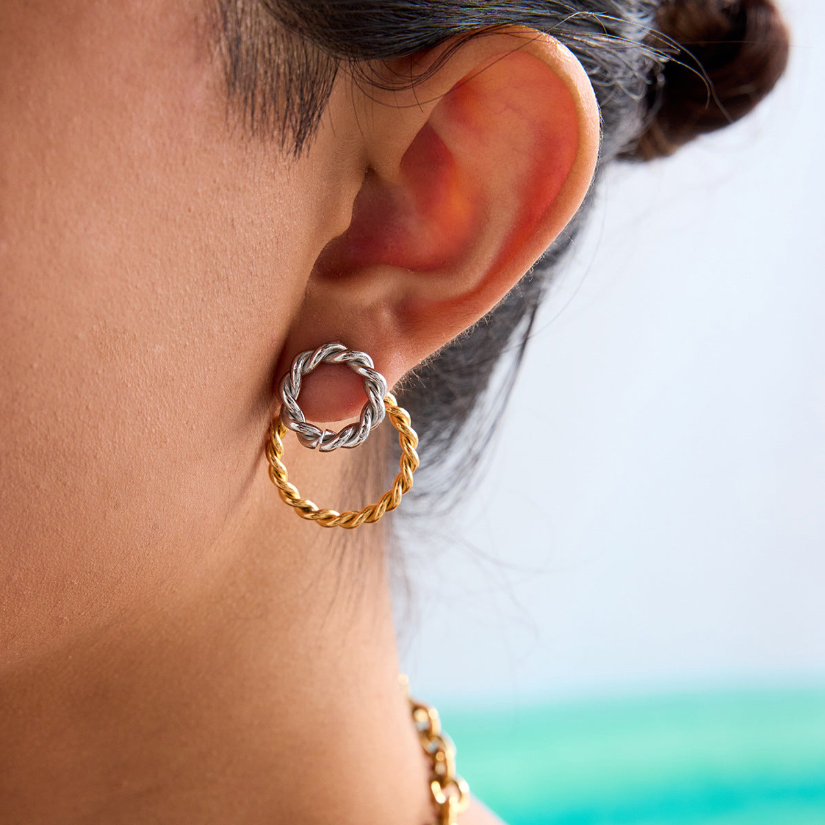 Minimalist Round Geometric Plated Stainless Steel Earrings for Women