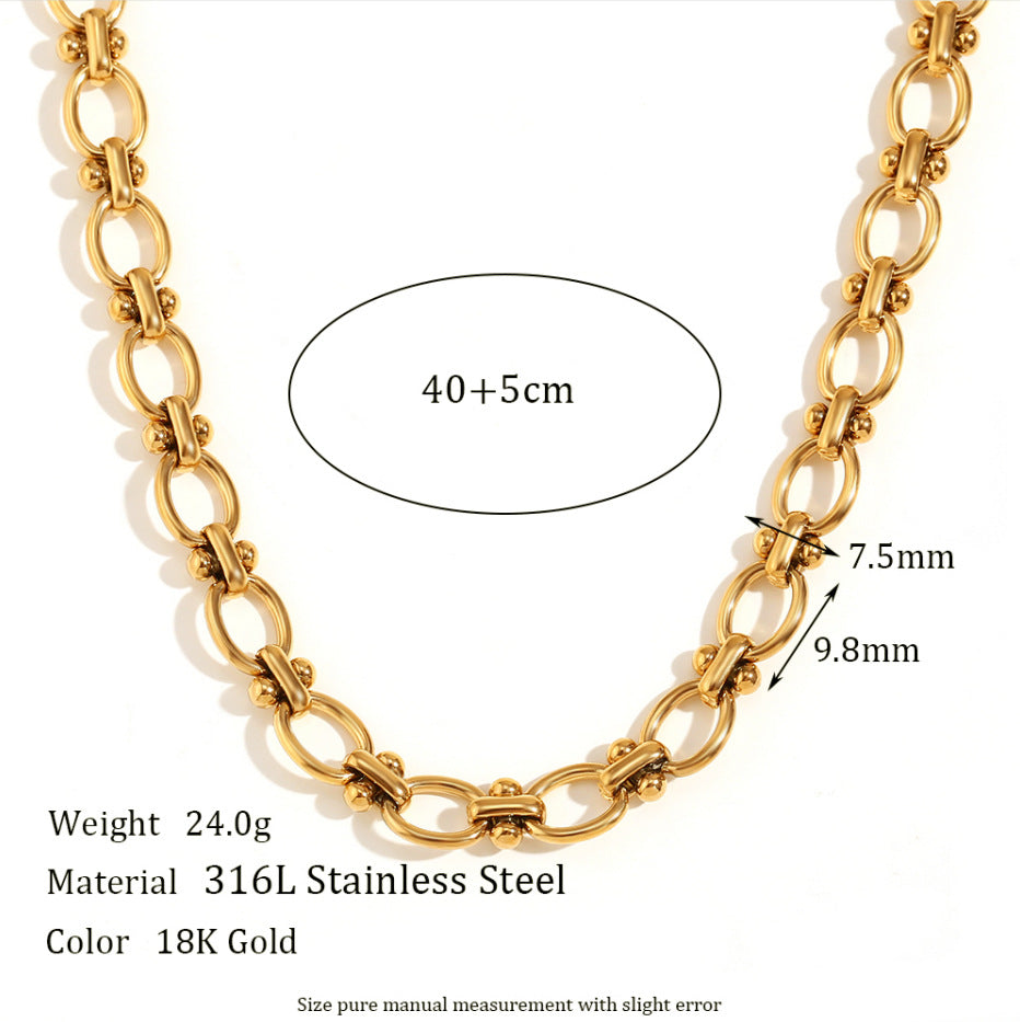 Minimalist Oval Floral Pendant Necklace for Women in Stainless Steel with 18K Gold Plating