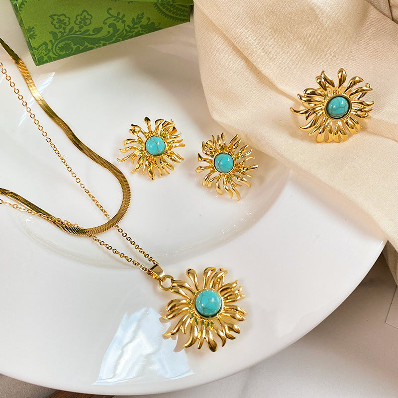 Streetwear Micro-Paved Cubic Zirconia Geometric Oval Titanium Steel Necklace Set