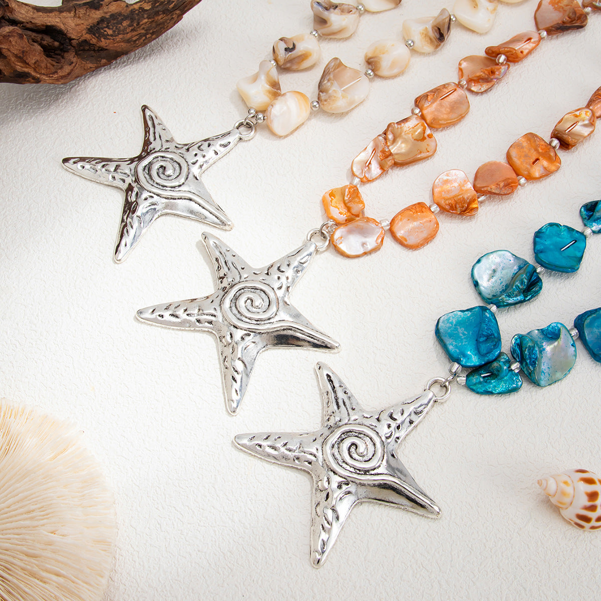 Sweet Plated Zinc Alloy Starfish and Shell Pendant Necklace for Women