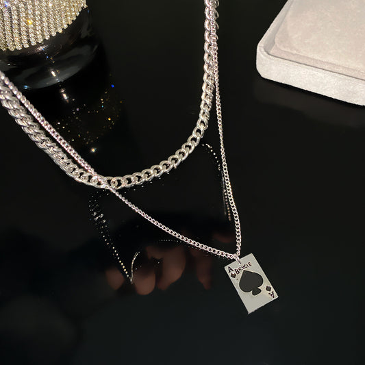 Vintage Hip-hop Geometric Letter Titanium Steel Plated Cuban Link Chain Necklace for Unisex