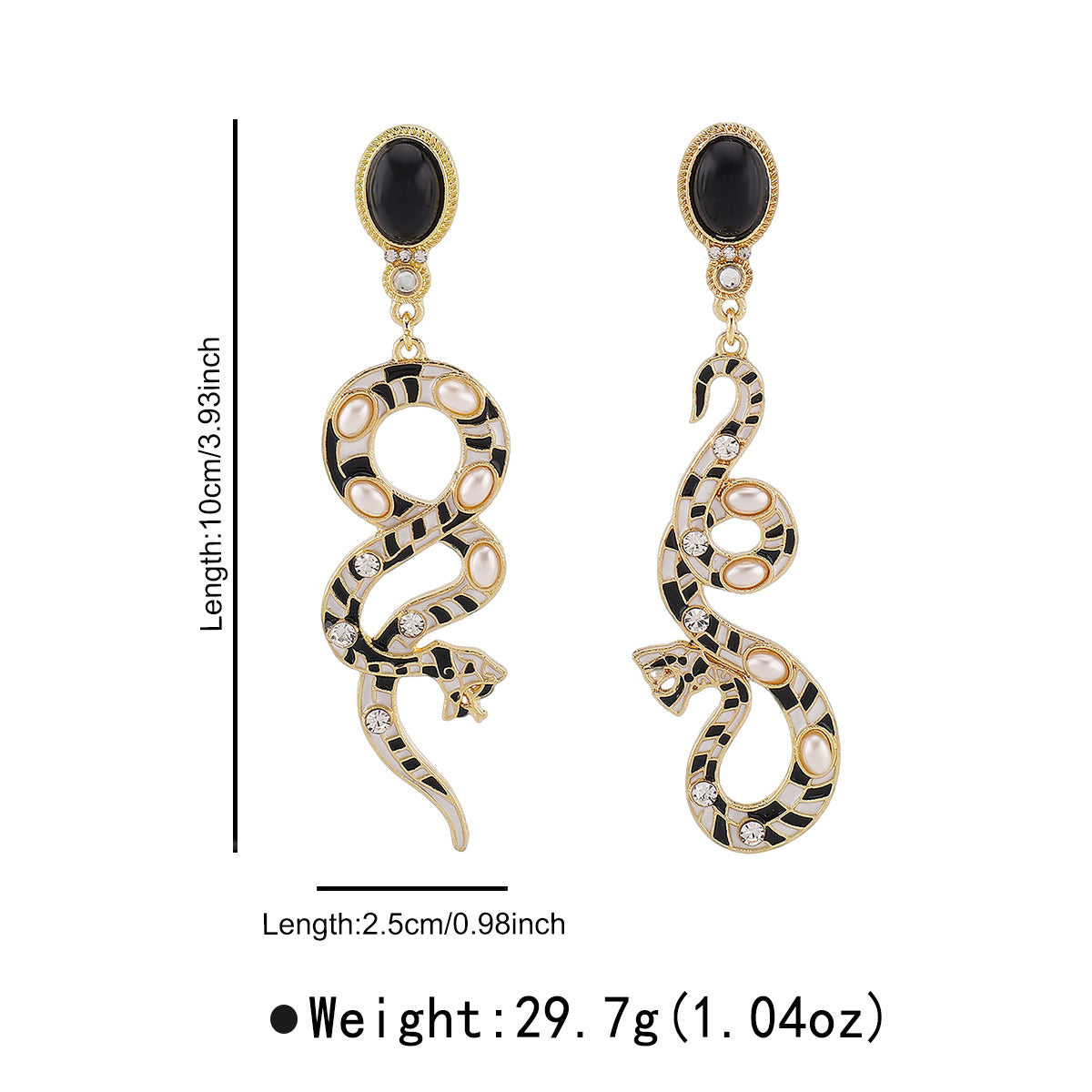 Orecchini a forma di serpente vintage in lega con finitura smaltata e accenti di strass e perle simulate per le donne