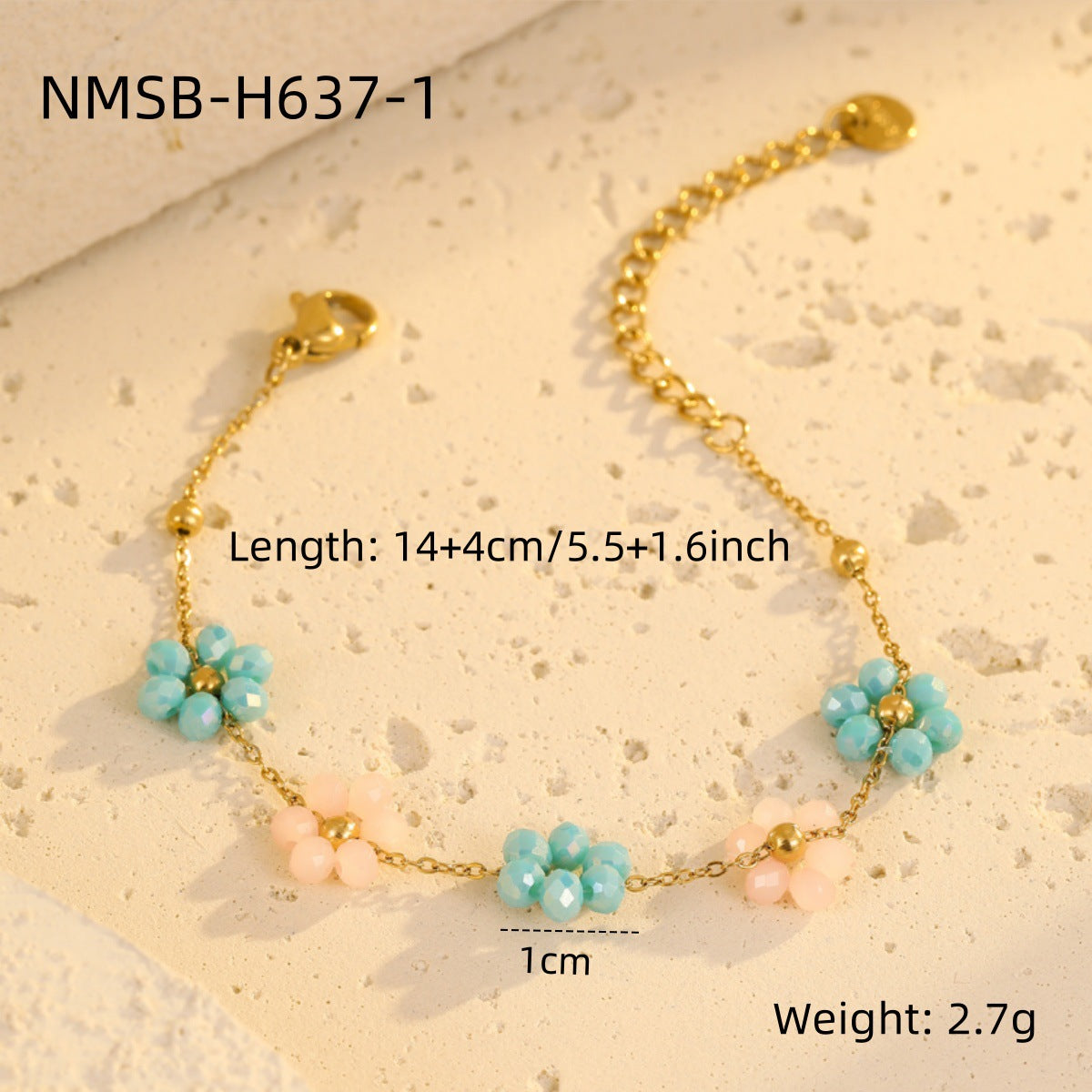 Fashionable Women's Beaded Bracelet with Colorful Flower Charms Stainless Steel Plated for Elegant Casual Wear