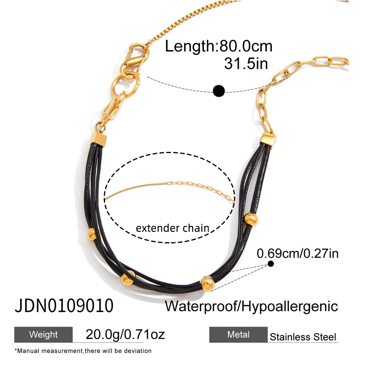 Collana con ciondolo geometrico vintage in acciaio inossidabile con cordino in cera nera da donna, catena per maglione autunno inverno, gioielli minimalisti di lusso