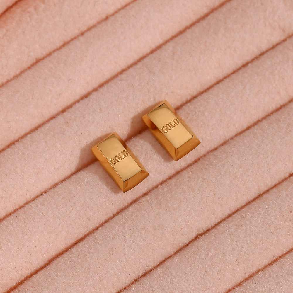 Orecchini a perno da donna minimalisti geometrici a mini mattone in acciaio inossidabile placcato oro