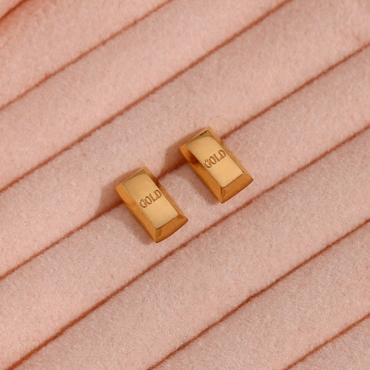 Orecchini a perno da donna minimalisti geometrici a mini mattone in acciaio inossidabile placcato oro