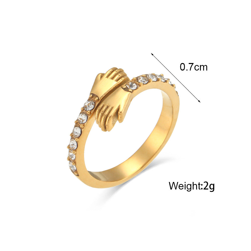Minimalist Geometric Stainless Steel Adjustable Ring with Zirconia Accents for Women