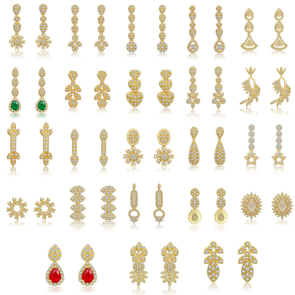 Vintage Gold Plated Brass Teardrop Floral Earrings with Cubic Zirconia