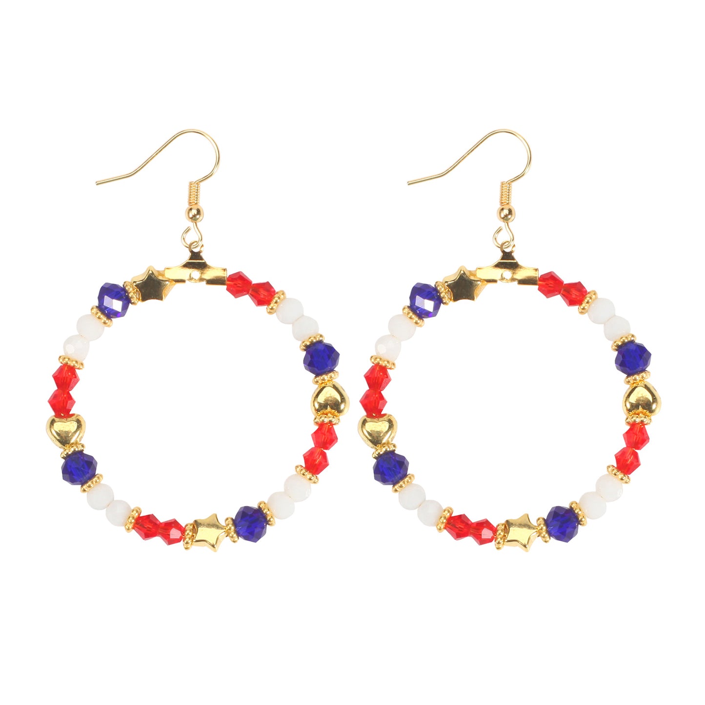 Patriotic Round Star Heart Rhinestone Plated Brass Earrings for Women