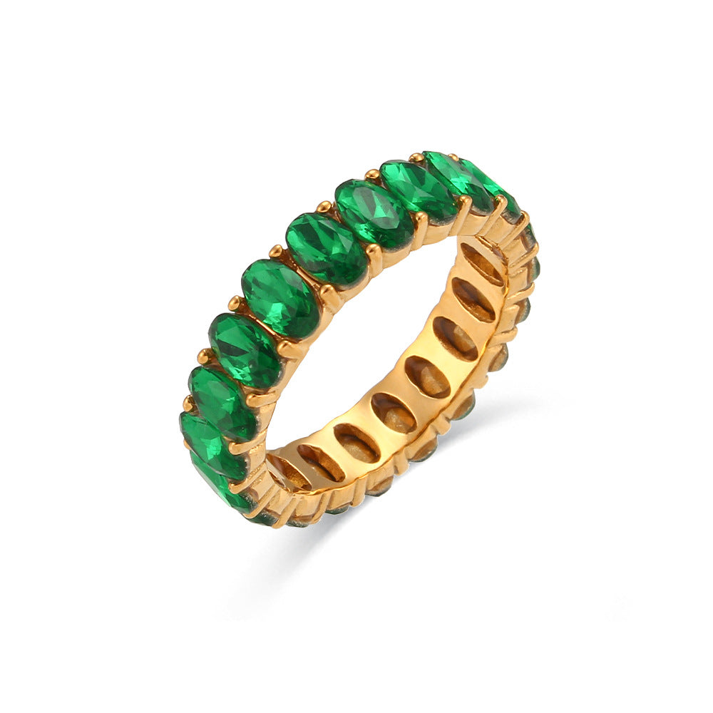 Anillo ovalado chapado en acero inoxidable minimalista de moda para mujer con acento de circonita