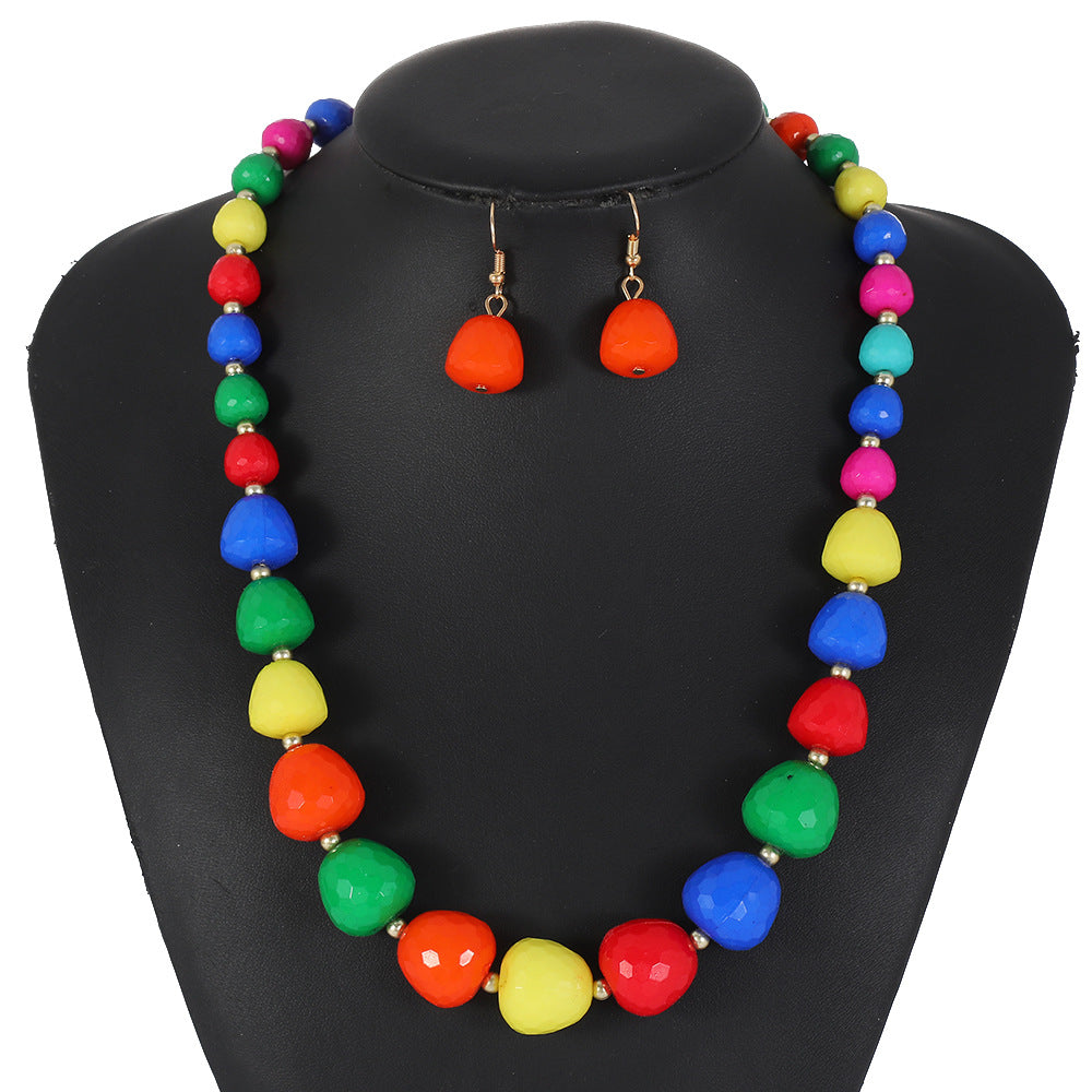 Retro Artistic Resin Necklace Set with Heart Teardrop and Bell Charms on O-Chain for Women