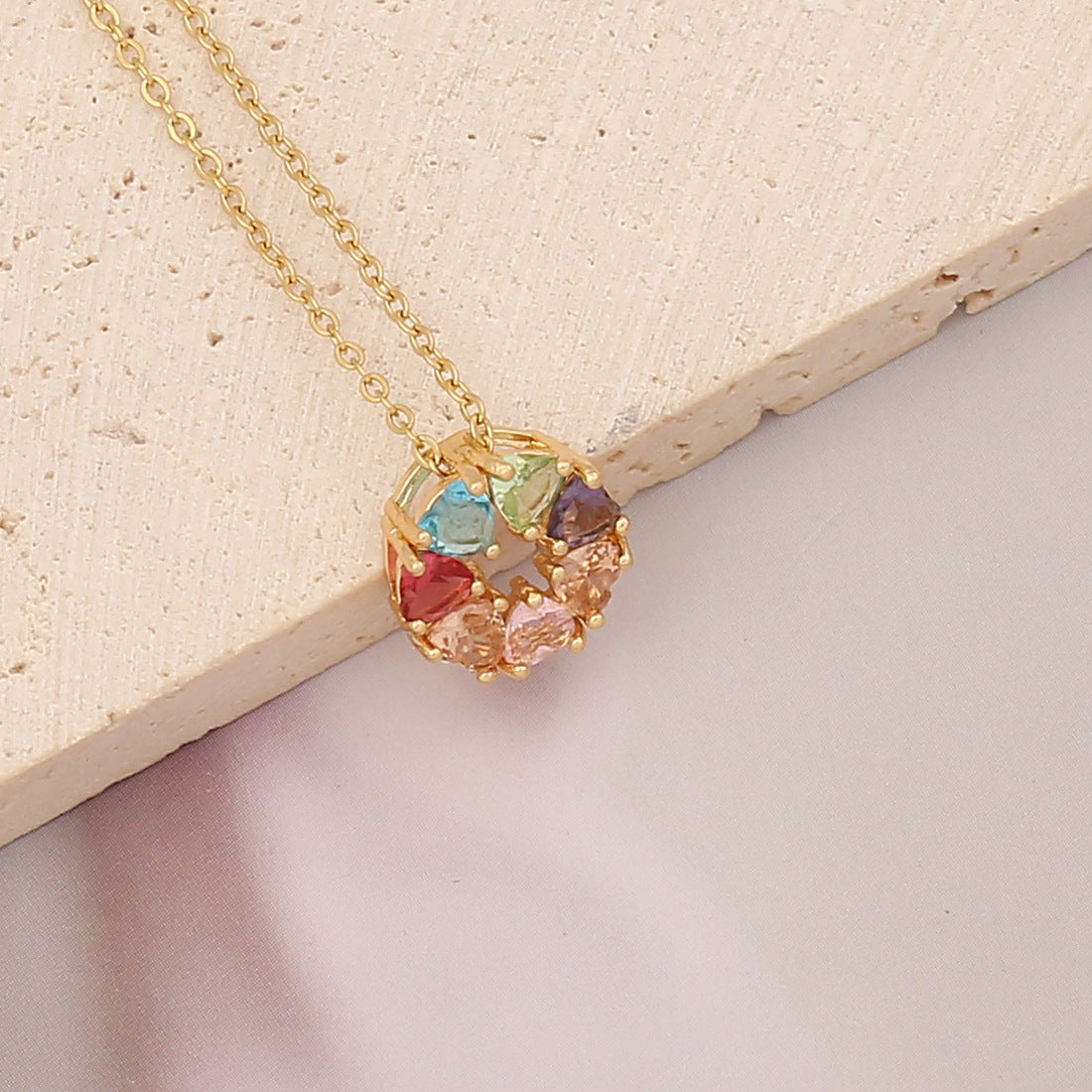 Elegant Brass Plated Leaf Heart Pendant Necklace with Cubic Zirconia Inlay