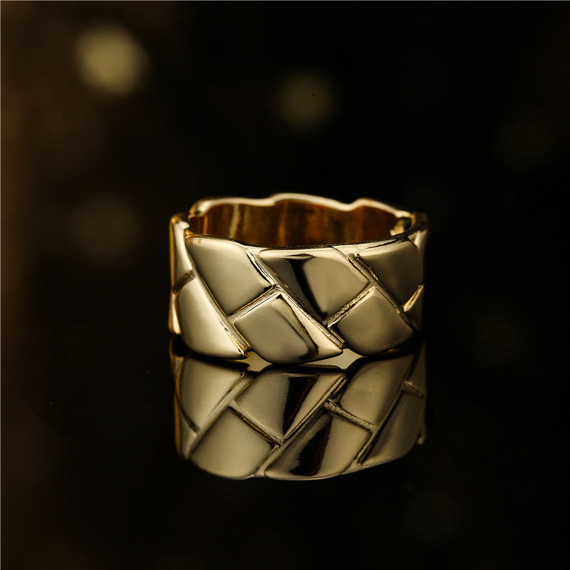 Vintage 18K Gold Plated Geometric Brass Ring for Women