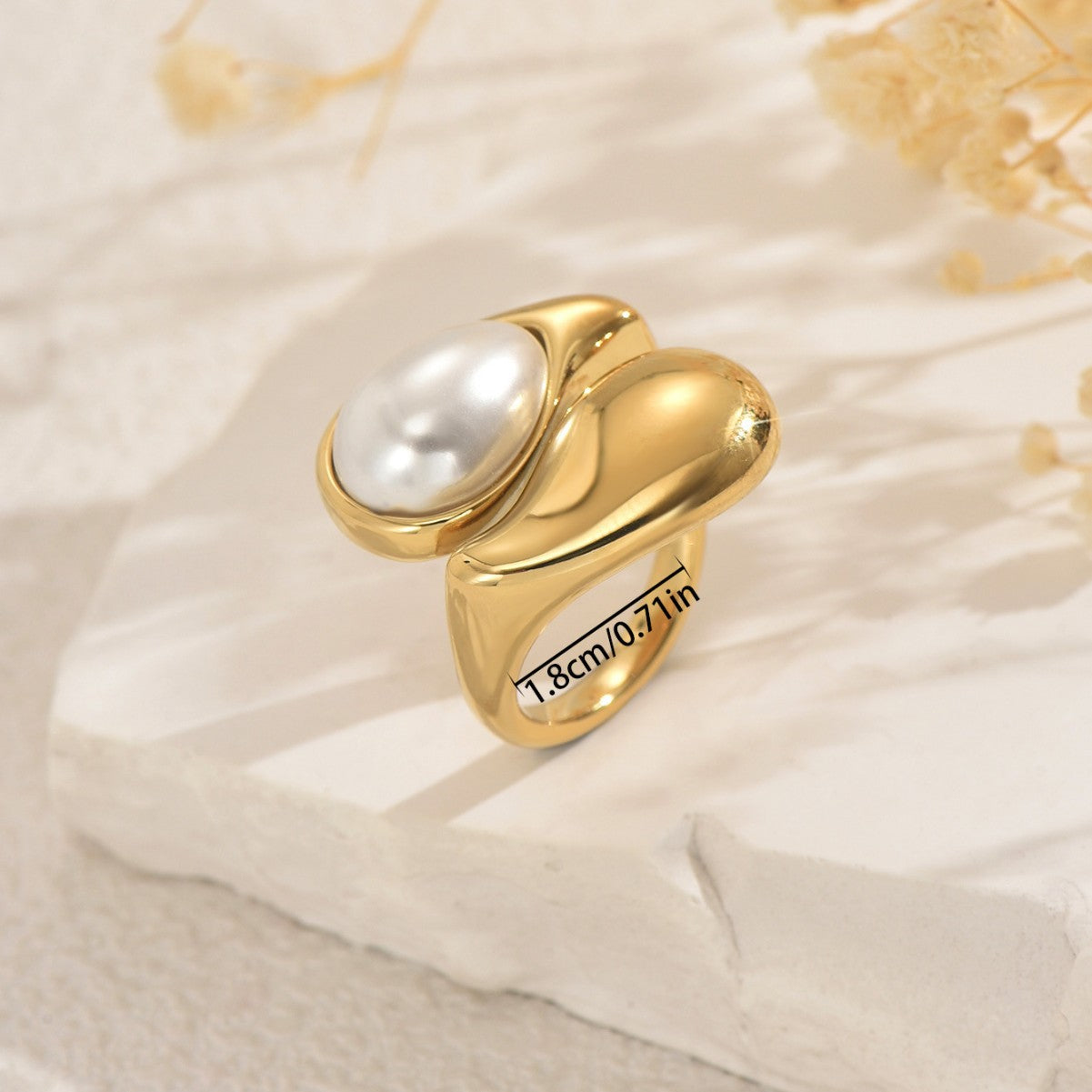 Anillo de Cobre con Incrustaciones de Perlas Geométricas y Diseño de Banda Abierta para Mujer, Anillo Llamativo Moderno y Versátil