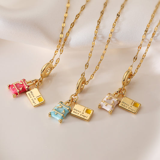 Collar colgante geométrico minimalista para mujer con base de cobre y chapado en oro auténtico con acabado esmaltado