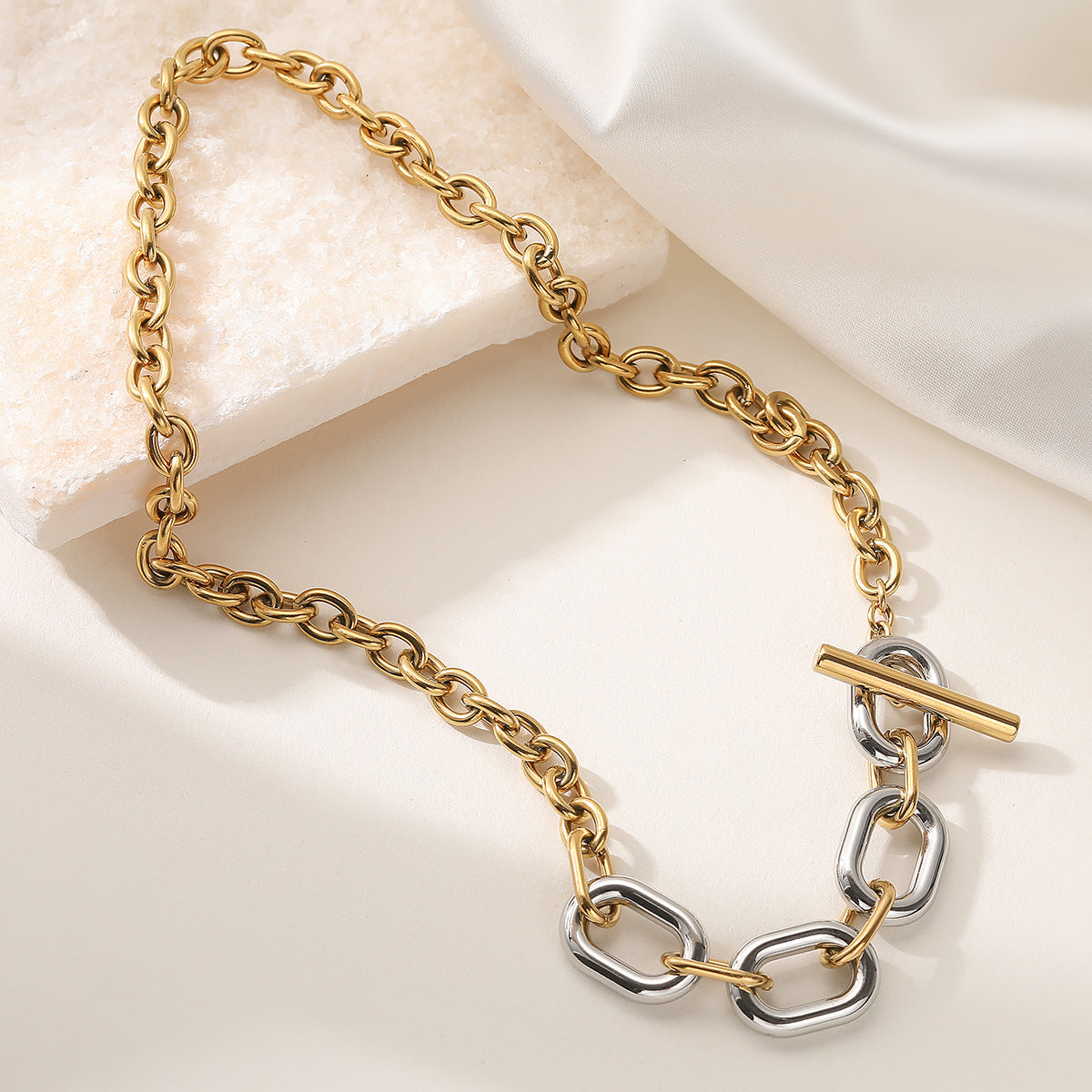 Minimalist Hip-hop Geometric Stainless Steel Necklace with Irregular Design and OT Clasp