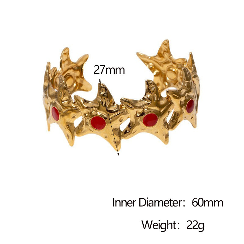 Minimalist Five-Pointed Star Stainless Steel Bracelet with 18K Gold Plating for Women