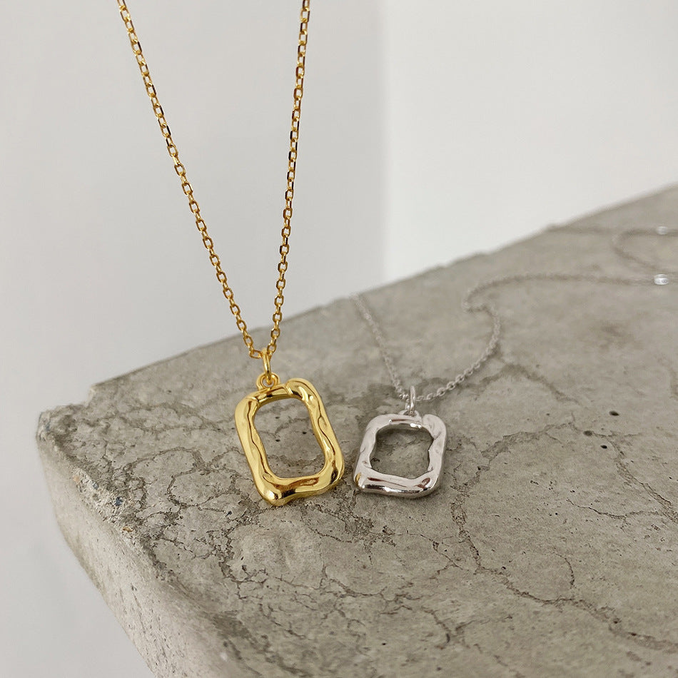Collar minimalista de plata de ley 925 con textura de rama geométrica para mujer