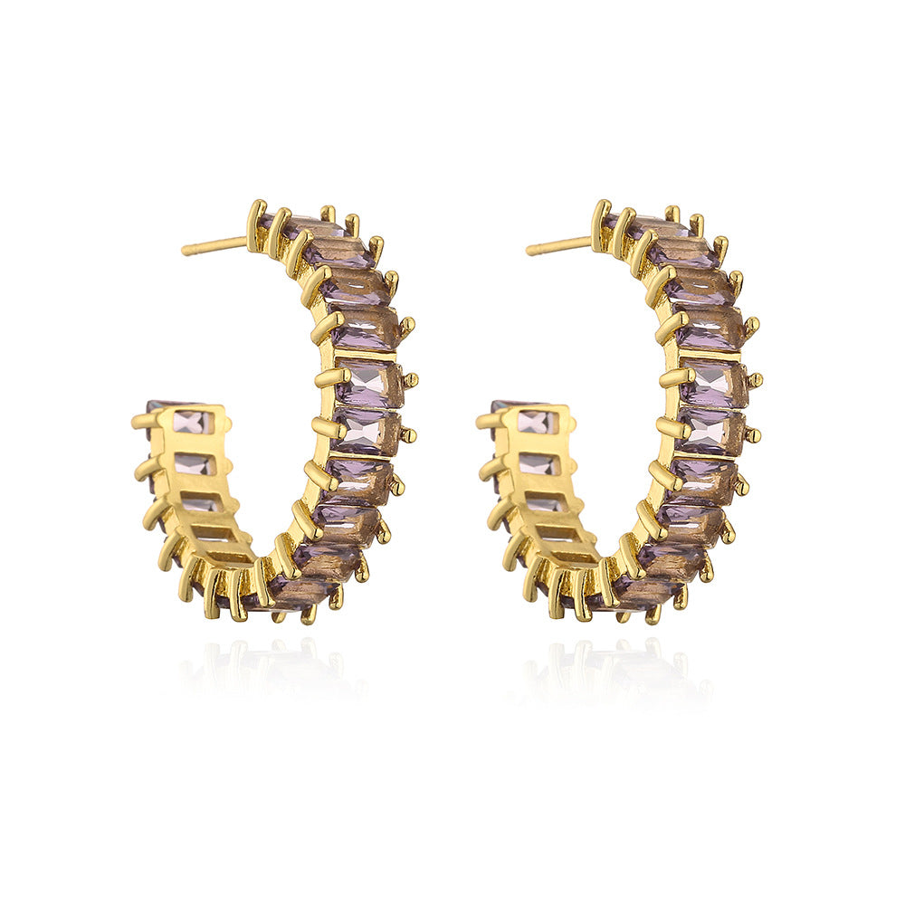Orecchini da donna minimalisti geometrici asimmetrici in rame con zirconi e placcatura in oro 18K