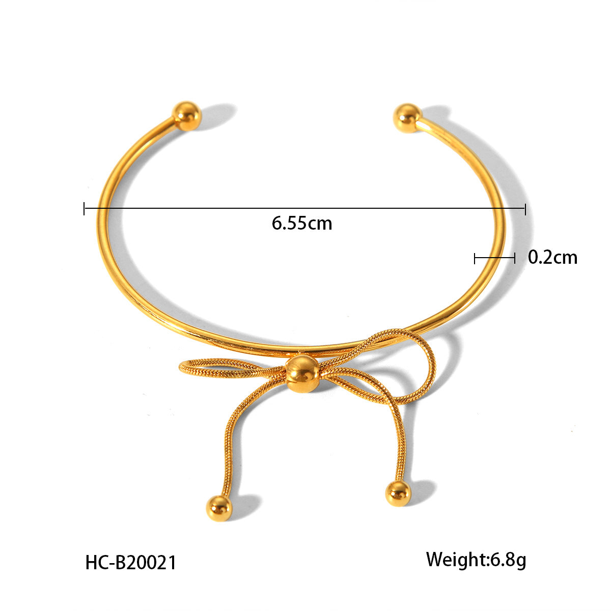 Fashionable 18K Gold Plated Stainless Steel Bow Knot Open Cuff Bracelet for Women