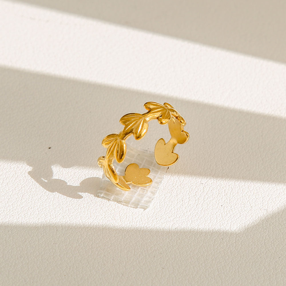 Anello di tendenza da donna in acciaio inossidabile geometrico placcato oro con perle e fiori stile Instagram