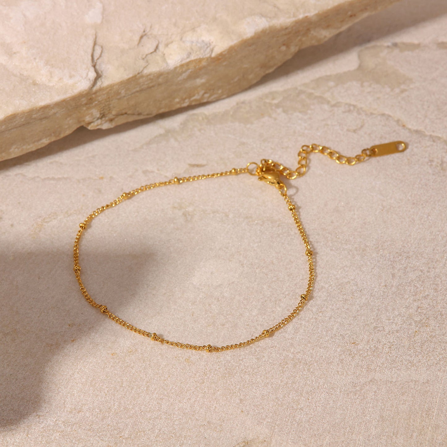 Minimalist Geometric Titanium Steel Anklet with 18K Gold Plating Fine Beaded Design Fashionable Versatile Foot Jewelry