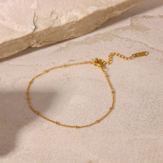 Minimalist Geometric Titanium Steel Anklet with 18K Gold Plating Fine Beaded Design Fashionable Versatile Foot Jewelry