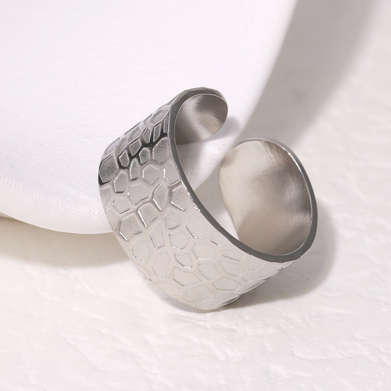 Anello Aperto a Rete Geometrica Minimalista Vintage Gioielli da Donna in Acciaio Inossidabile Placcato Oro 18K