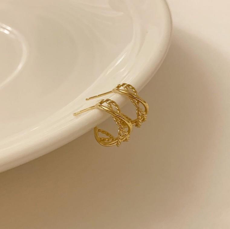 Orecchini a perno da donna in argento Sterling 925 a forma di cuore, minimalisti, a corda intrecciata