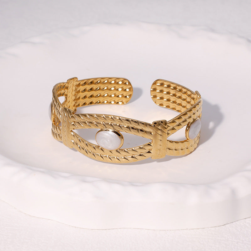 Luxury Vintage Stainless Steel Enamel Adjustable Cuff Bracelet for Women with Irregular Shape Design