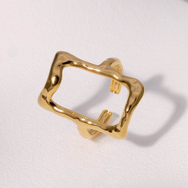 Vintage Geometric Stainless Steel Ring for Women with Plated Finish Minimalist Wide Open Band Fashion Accessory