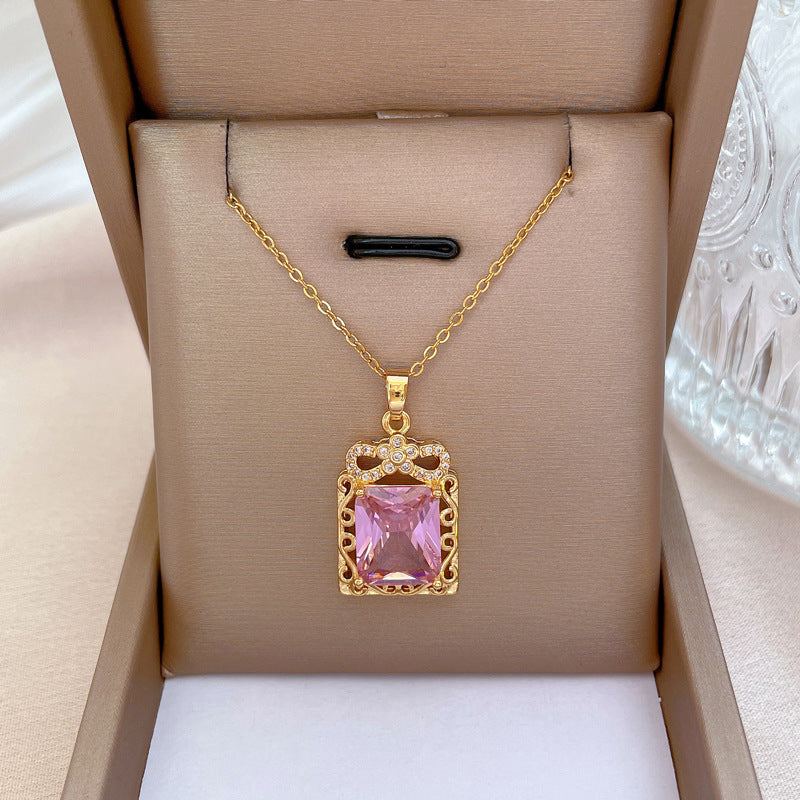 Collar de cadena de titanio y acero geométrico de lujo con incrustaciones de diamantes de imitación para unisex