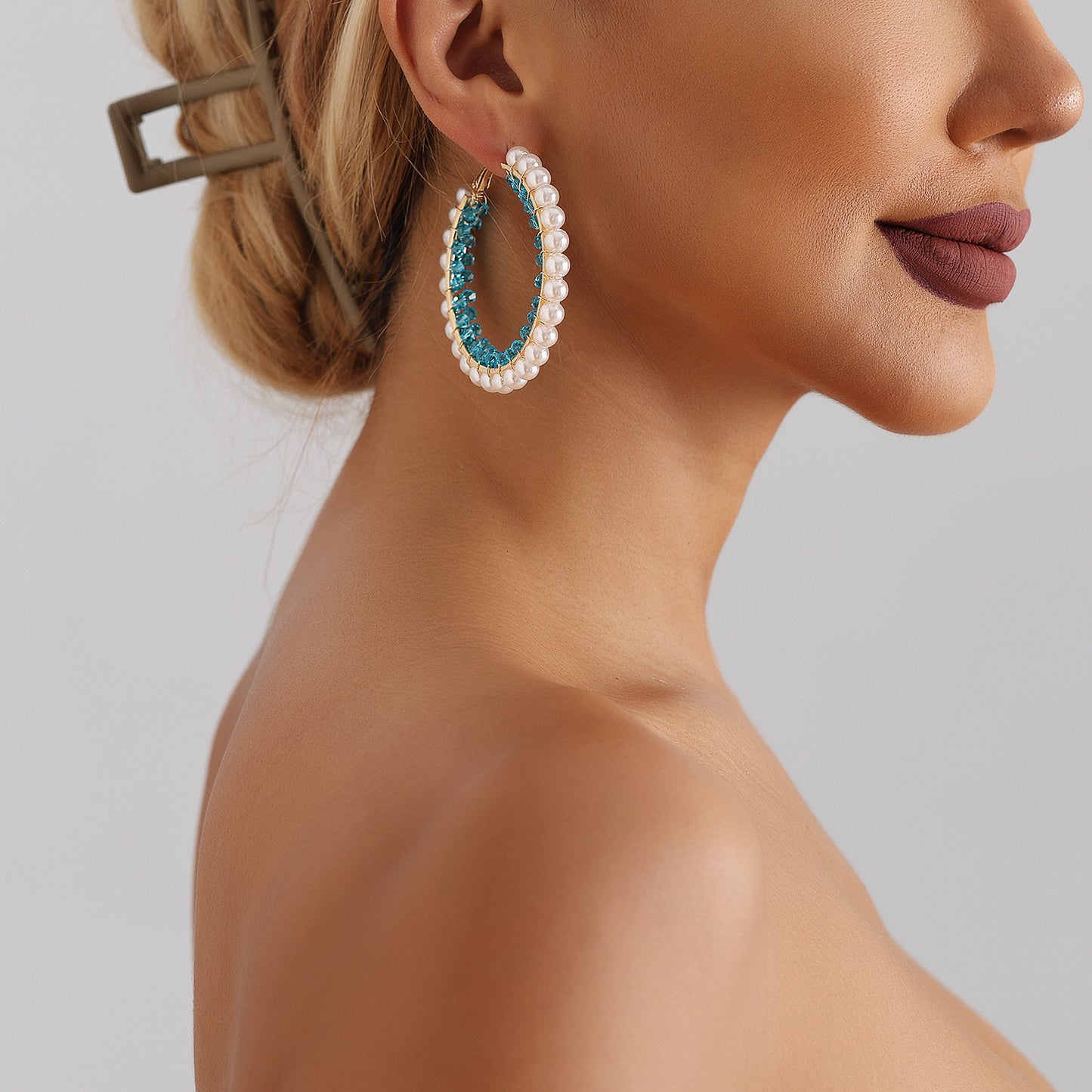 Pendientes de perlas y cristales geométricos vintage de moda para mujer con acabado chapado