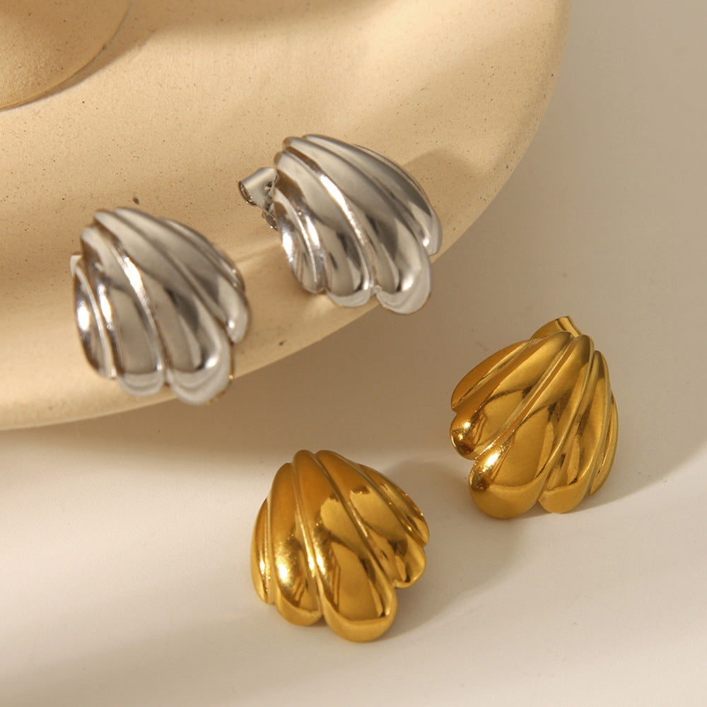 Fashion 18K Gold Plated Stainless Steel Seashell Geometric Stud Earrings for Women