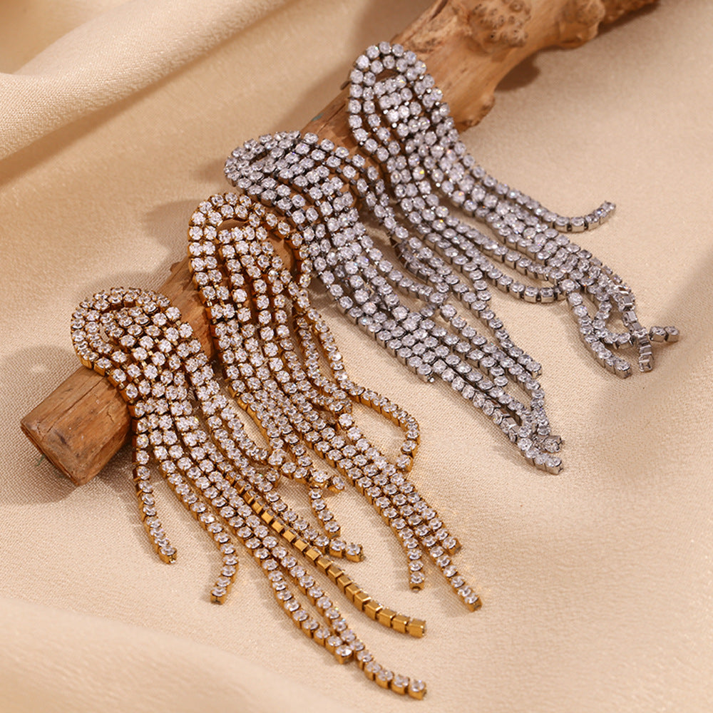 Fashionable Geometric Stainless Steel Earrings with 18K Gold Plating and Micro-Paved Zirconia for Women