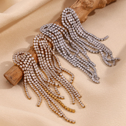 Pendientes de acero inoxidable geométricos de moda con chapado en oro de 18 quilates y circonitas micropavé para mujer