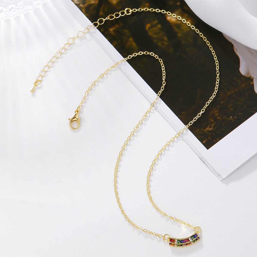 Geometric Heart Brass Plated Cubic Zirconia Pendant Necklace for Women
