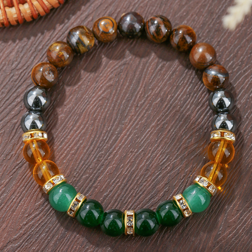 Natural Agate Crystal Beaded Bracelet 8mm Round Stone Hand Jewelry for Women and Men