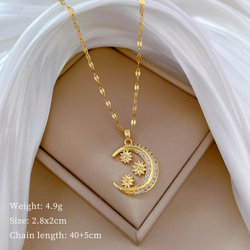 Collana di lusso in acciaio al titanio con cuore geometrico, strass e catena a labbra per donne e uomini