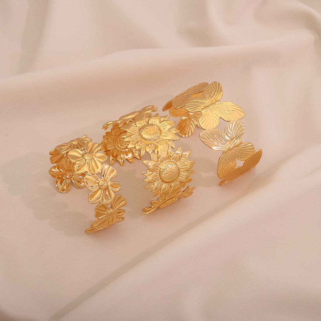 Bold Floral Stainless Steel Bracelet with Plated Finish for Women