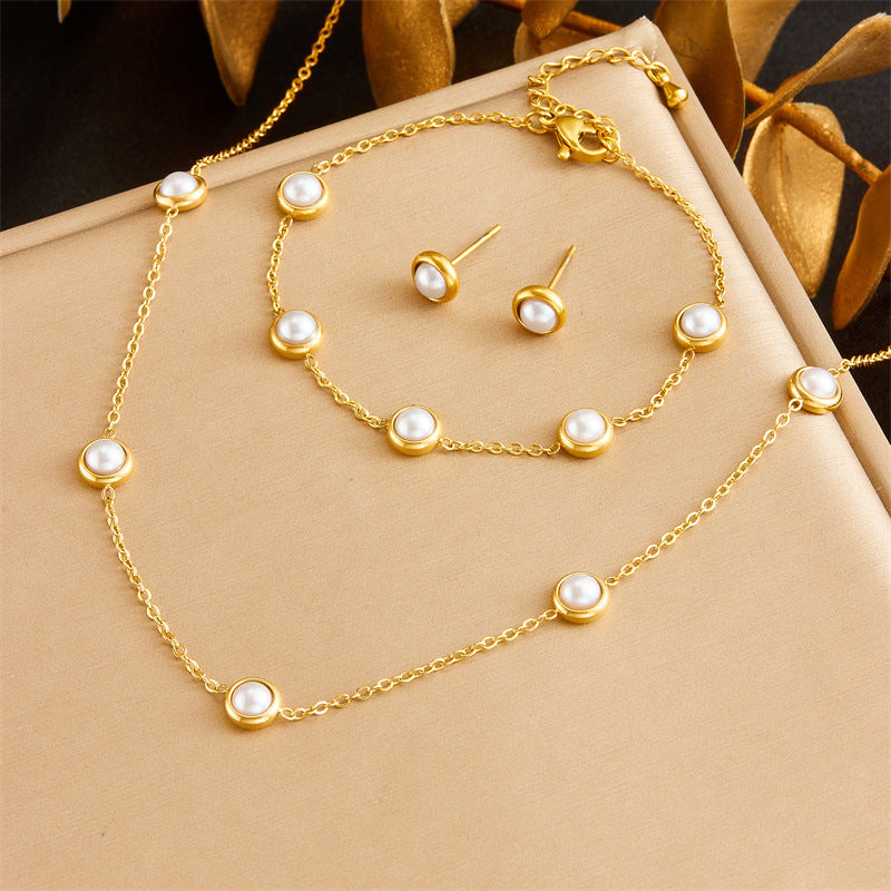 Minimalist Gold Plated Stainless Steel Heart Butterfly Teardrop Pearl Jewelry Set for Women