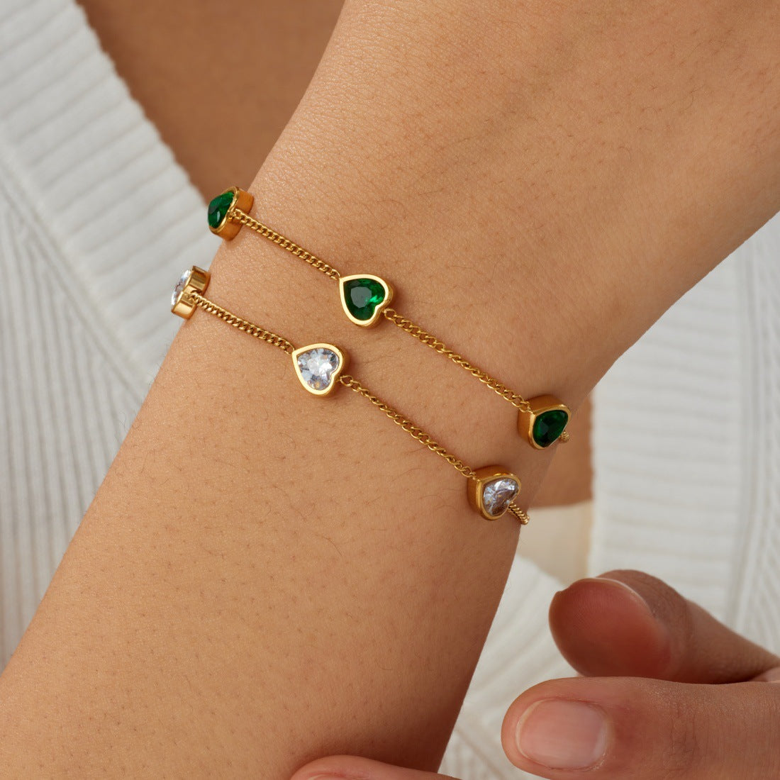 Minimalist Elegant Heart Rhinestone Plated Stainless Steel Bracelet for Women