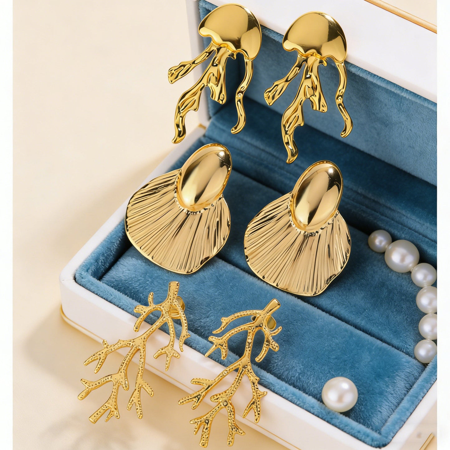 Ocean Style Stainless Steel Animal Shape Earrings with Jellyfish Fish Tail and Coral Designs for Women