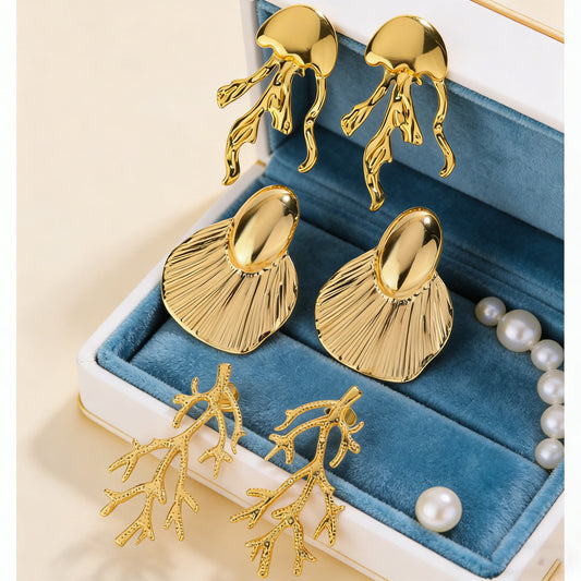 Ocean Style Stainless Steel Animal Shape Earrings with Jellyfish Fish Tail and Coral Designs for Women