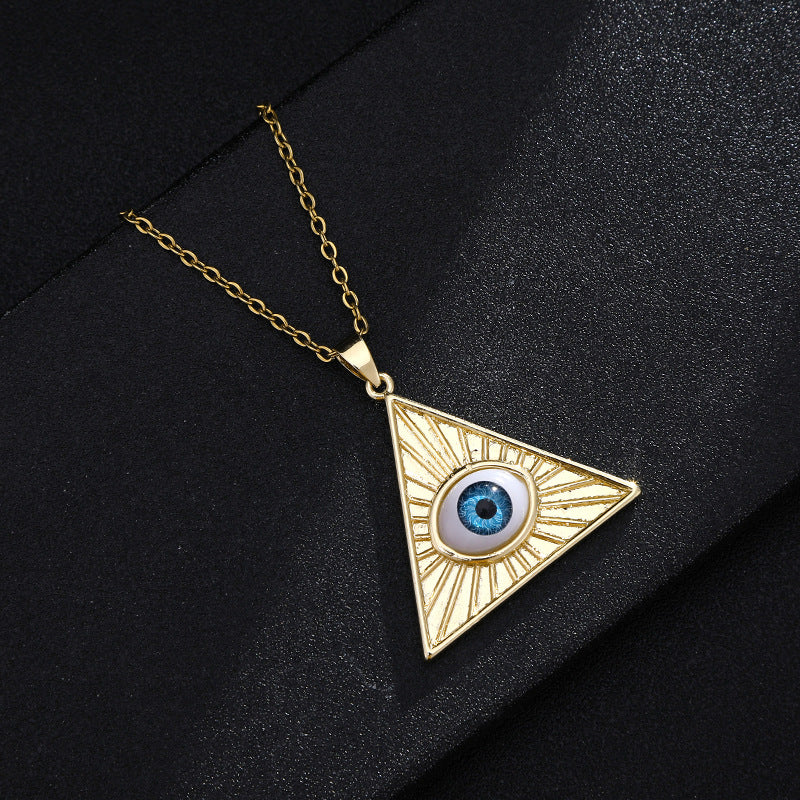 Collar con colgante de ojo turco geométrico vintage para mujer, chapado en cobre con oro real, cadena de serpiente, cadena de suéter ajustable