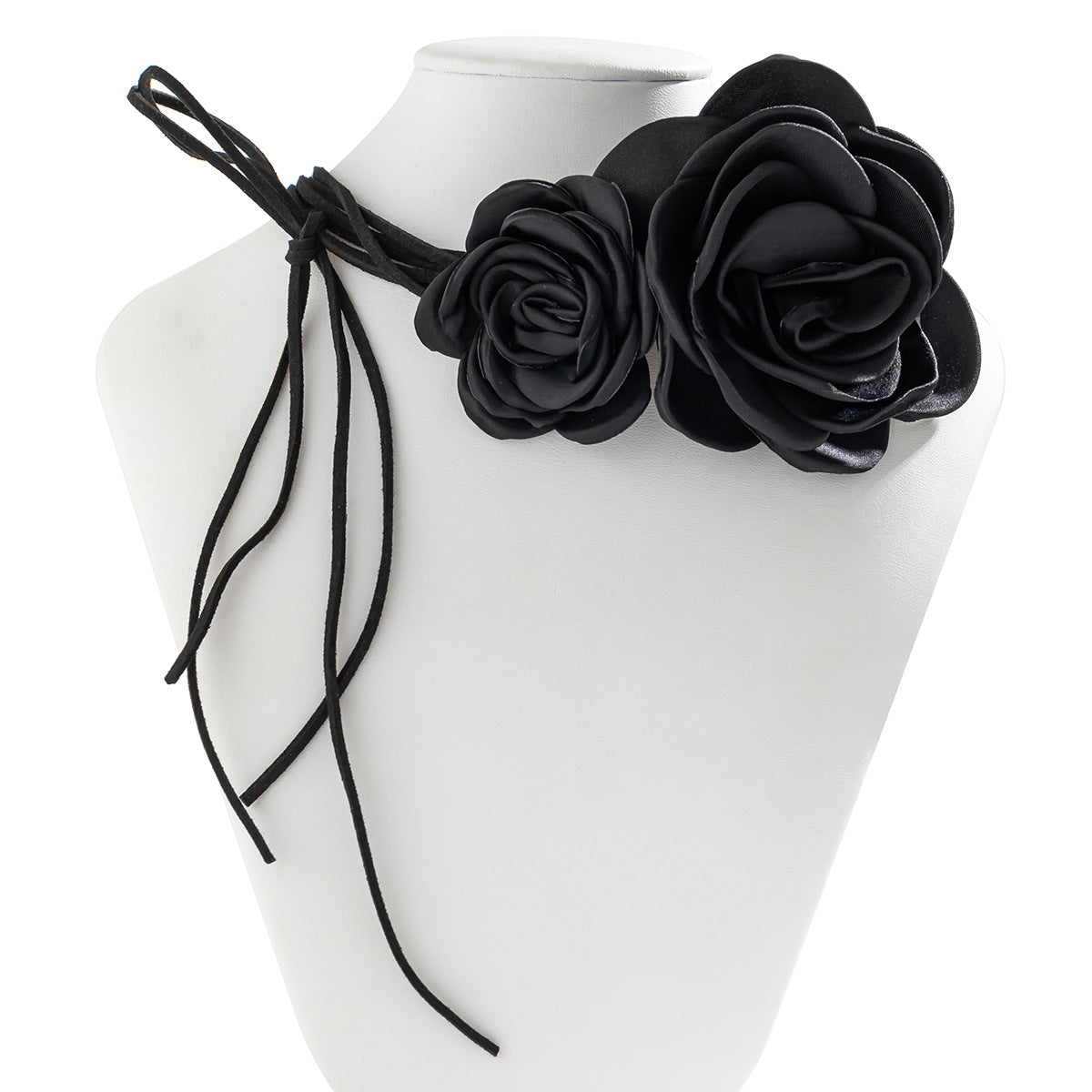 Floral Choker Necklace Set with 3D Rose and Camellia Design for Women, Fabric Band with Satin Finish, Geometric Floral Pattern