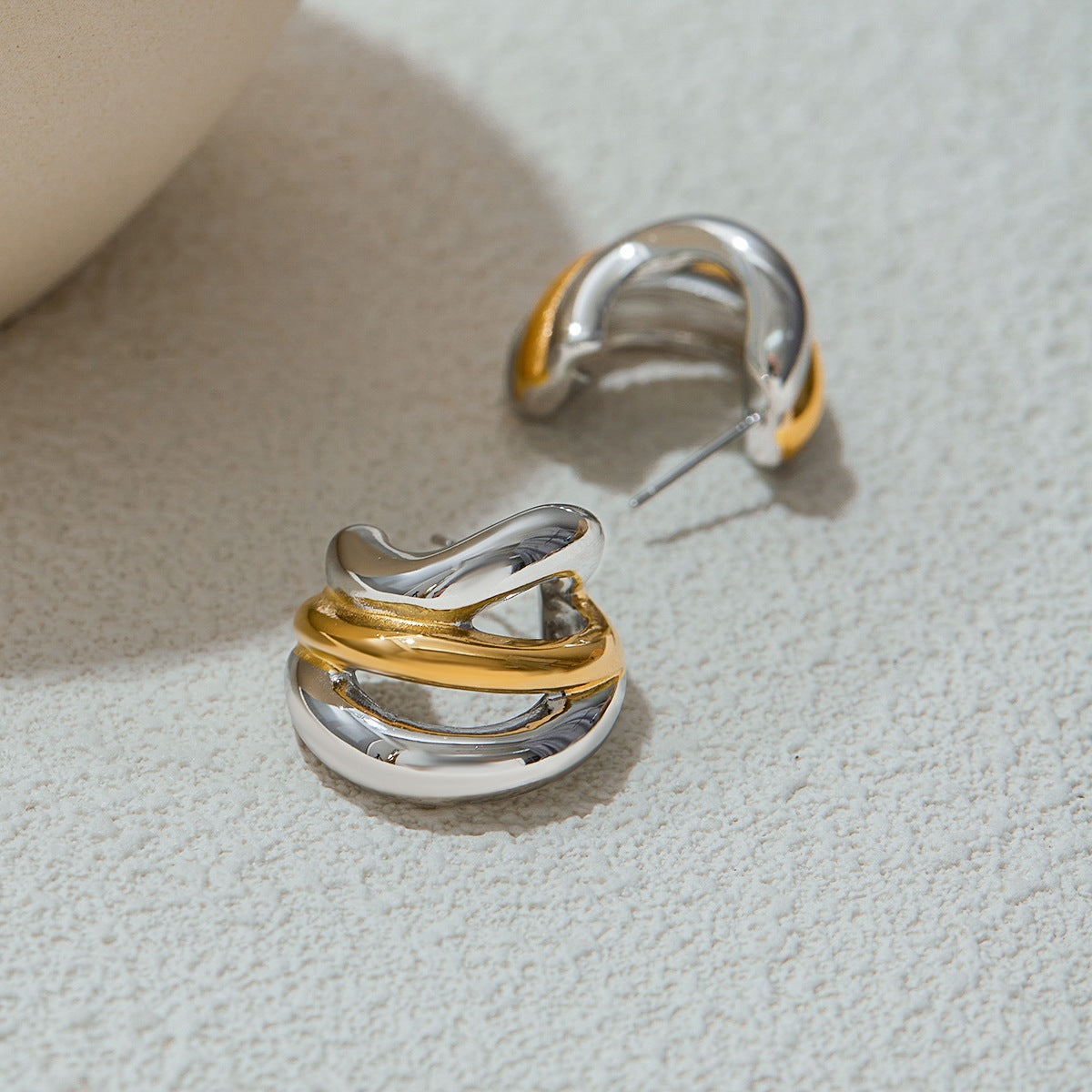 Minimalist Geometric C-Shape Plated Stainless Steel Earrings for Women